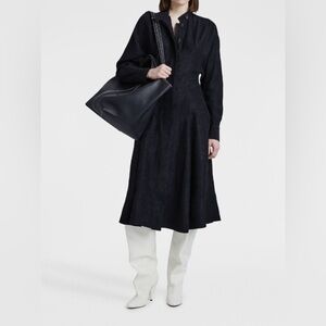 Proenza Schouler Long Sleeve Crushed Matte Satin Shirtdress in Black, Size 8